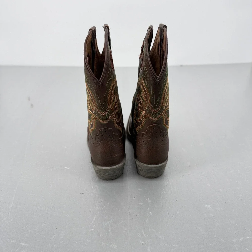 Justin Boots 2523JR Kids Brown Leather Western Cowboy Boots Square Toe Size 2D